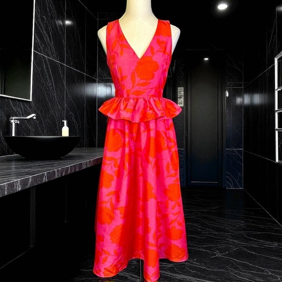 NWT Kate Spade for Target ‘Women’s Classic Rose Peplum Midi Dress’ in “Pink/Red” - Picture 5 of 16